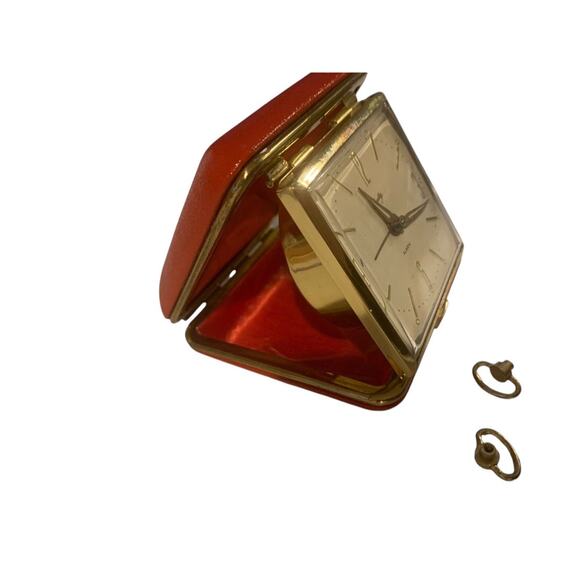Vintage Bradley Red Folding Travel Winding Alarm Clock MCM Salvage - Picture 5 of 9